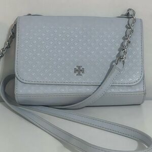 Like New! Tory Burch Light Blue Quilted Chain Crossbody Shoulder Bag